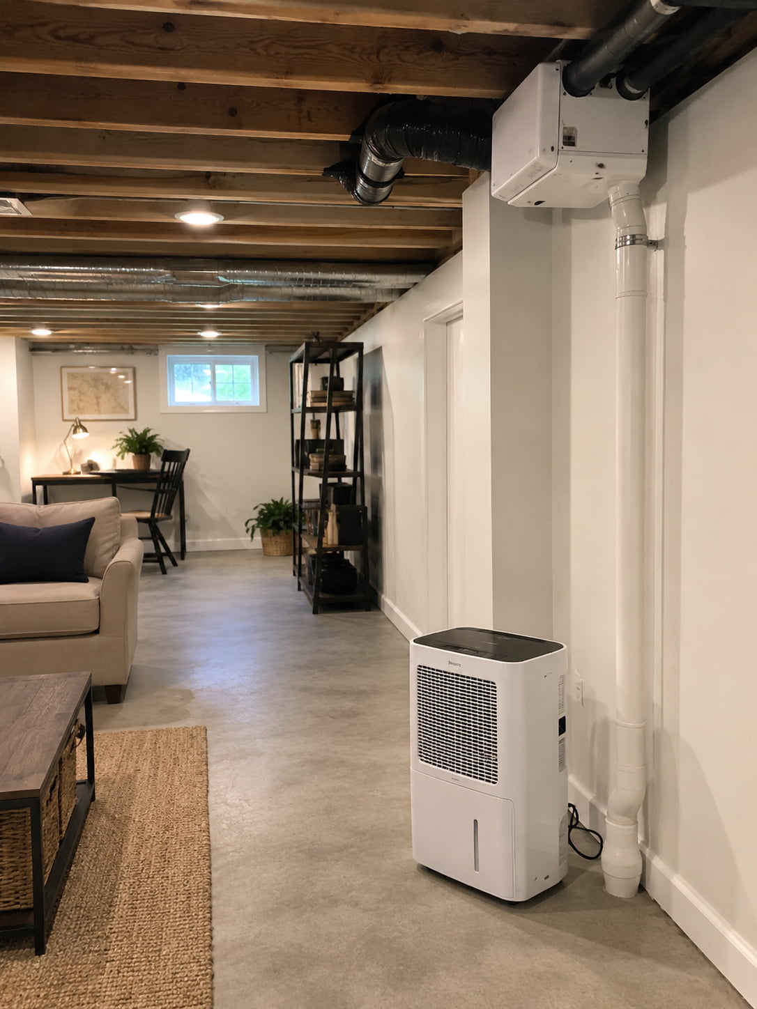 Basement moisture-control setup supporting better airflow and air quality in a Southeast Michigan home